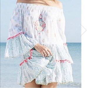 Debbie Katz Sarai off the shoulder resort mini dress / swim cover size small